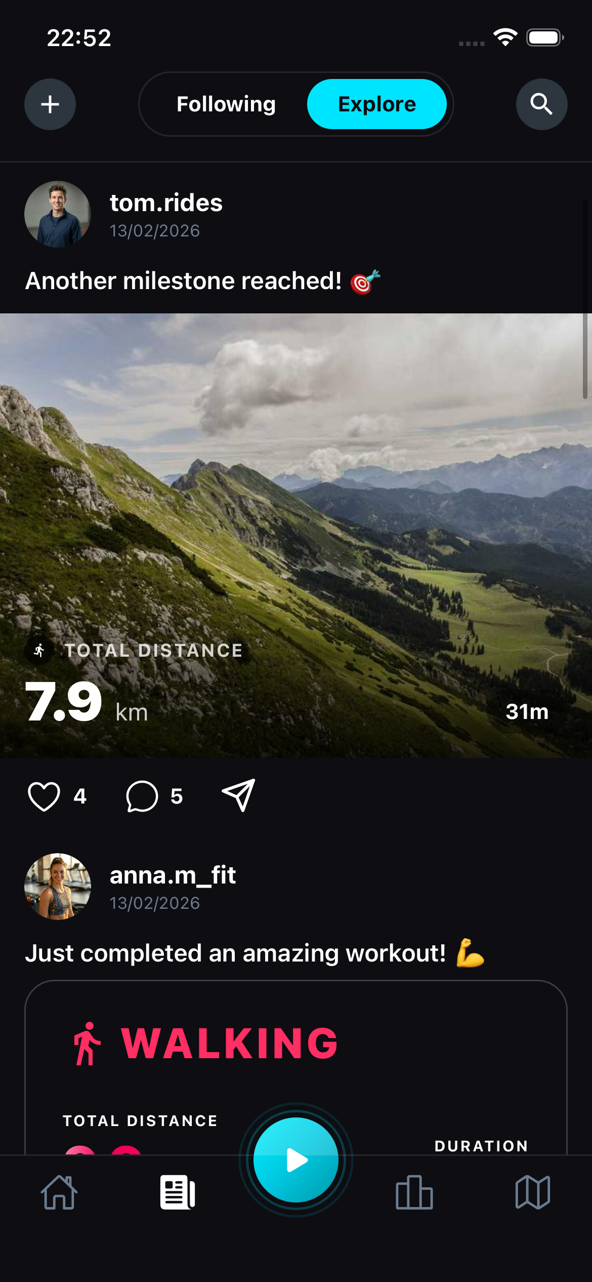 Social Feed — share workouts and cheer your friends